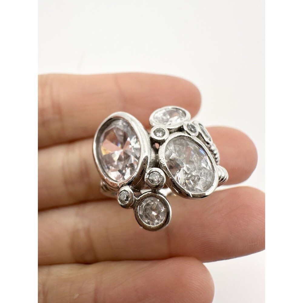 Stunning Sterling Silver White Stone Bubble Ring Size 8